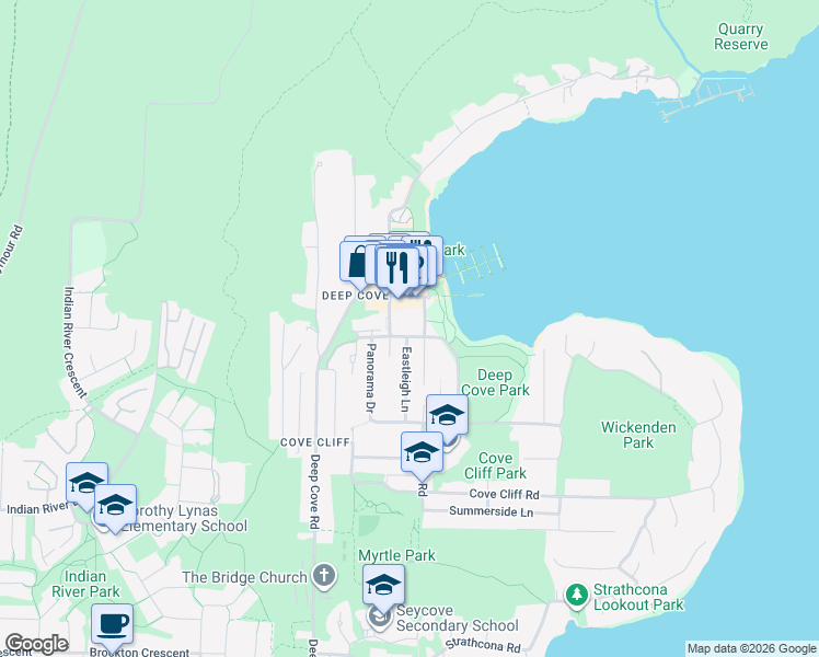 map of restaurants, bars, coffee shops, grocery stores, and more near 4306 Naughton Avenue in North Vancouver