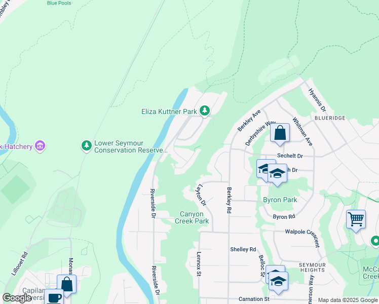 map of restaurants, bars, coffee shops, grocery stores, and more near 2067 Rivergrove Place in North Vancouver