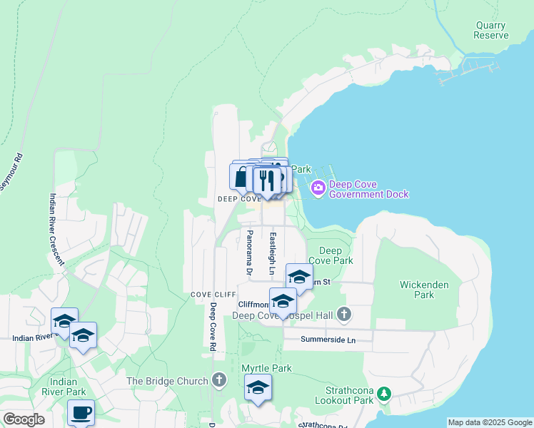 map of restaurants, bars, coffee shops, grocery stores, and more near 2108 Panorama Drive in North Vancouver