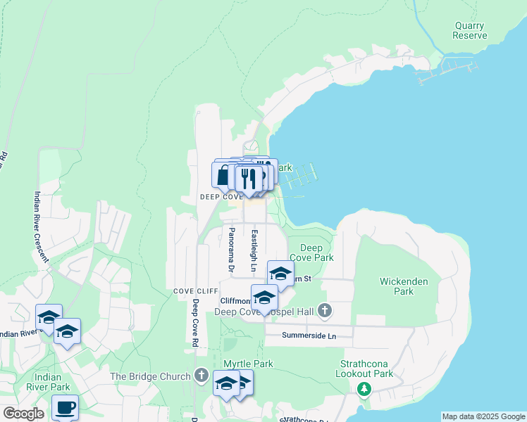 map of restaurants, bars, coffee shops, grocery stores, and more near 2151 Banbury Road in North Vancouver