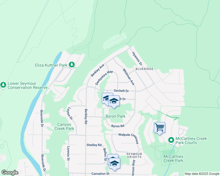 map of restaurants, bars, coffee shops, grocery stores, and more near 2602 Sechelt Drive in North Vancouver