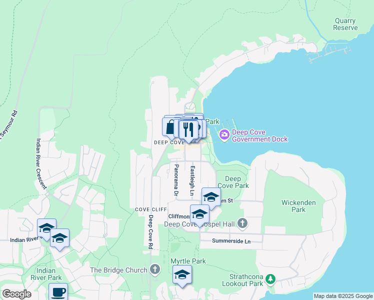 map of restaurants, bars, coffee shops, grocery stores, and more near 2108 Panorama Drive in North Vancouver