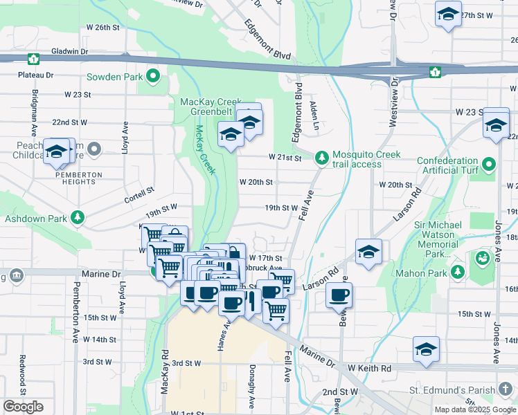 map of restaurants, bars, coffee shops, grocery stores, and more near in Vancouver