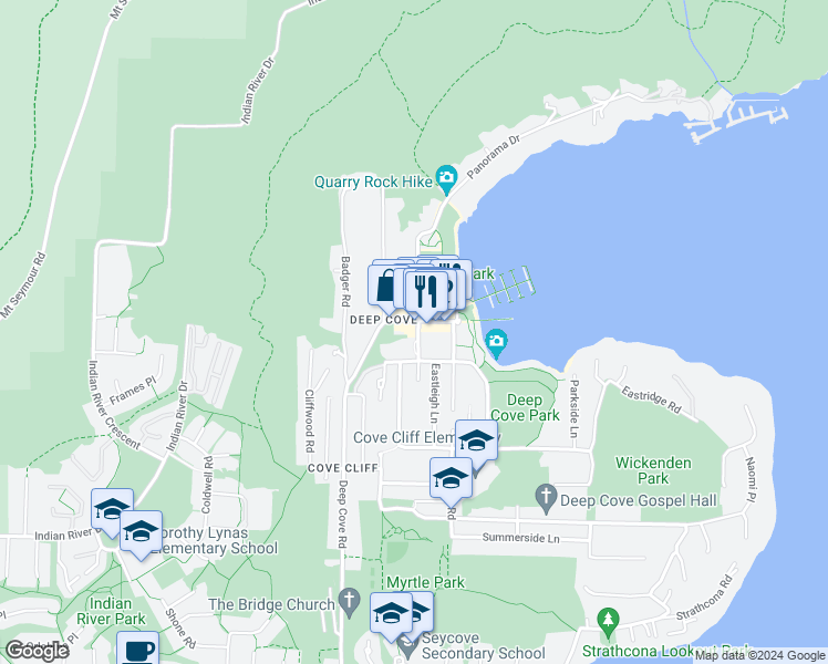 map of restaurants, bars, coffee shops, grocery stores, and more near 2181 Panorama Drive in North Vancouver