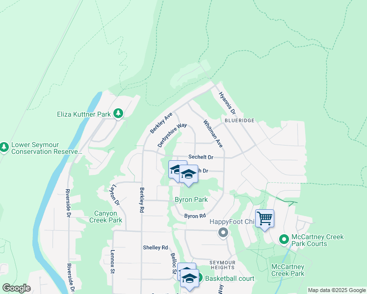 map of restaurants, bars, coffee shops, grocery stores, and more near 2625 Cactus Court in North Vancouver