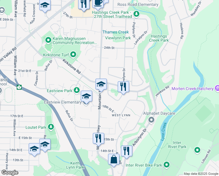 map of restaurants, bars, coffee shops, grocery stores, and more near 1334 Briarlynn Crescent in North Vancouver