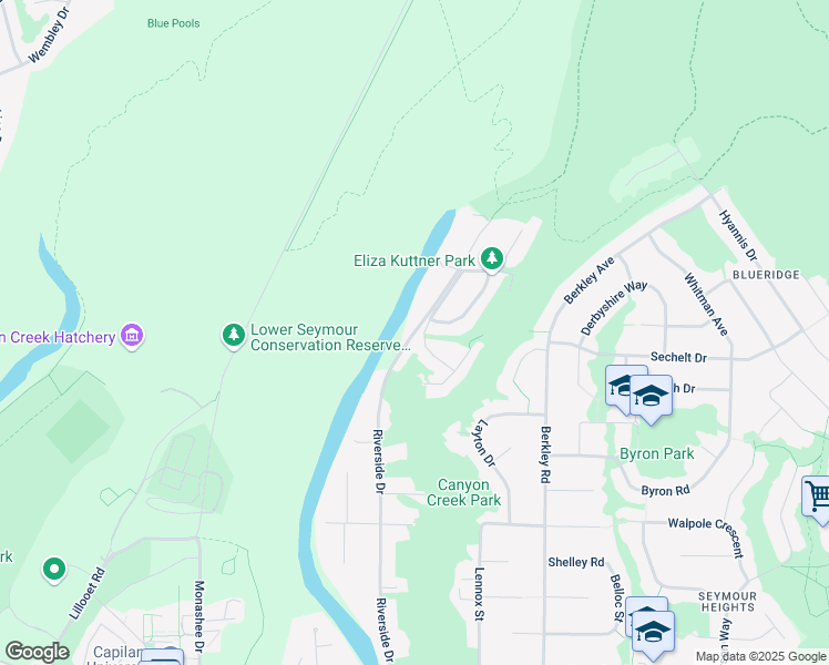 map of restaurants, bars, coffee shops, grocery stores, and more near 2101 Riverside Drive in North Vancouver
