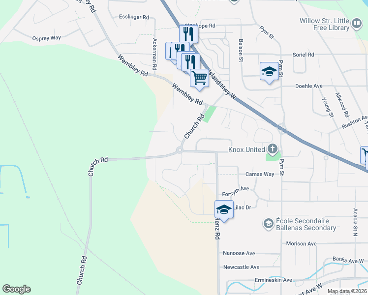 map of restaurants, bars, coffee shops, grocery stores, and more near 575 Ridgefield Drive in Parksville