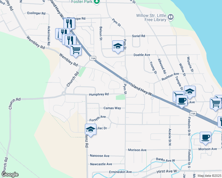 map of restaurants, bars, coffee shops, grocery stores, and more near 394 Clarkson Place in Parksville