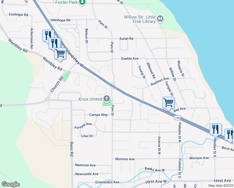 map of restaurants, bars, coffee shops, grocery stores, and more near in Parksville