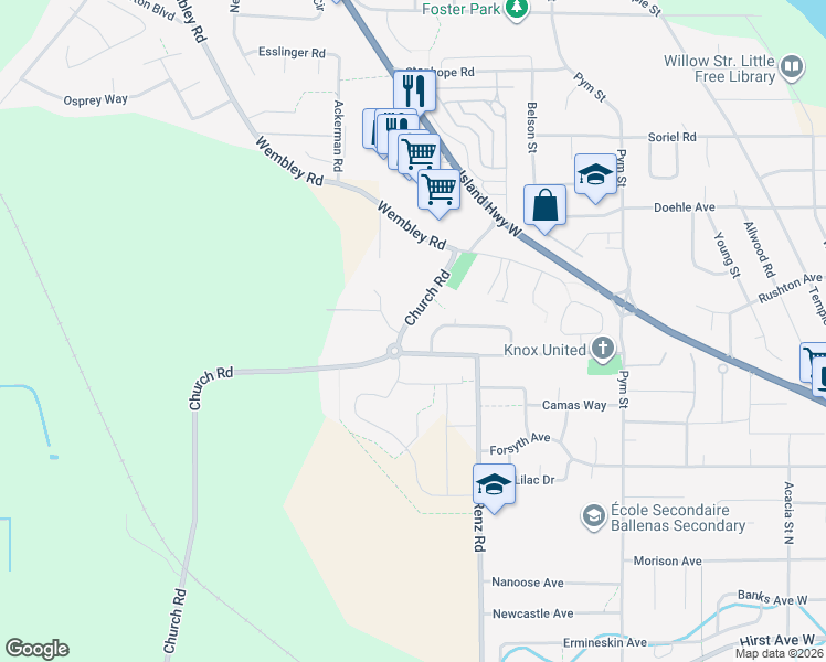 map of restaurants, bars, coffee shops, grocery stores, and more near in Parksville