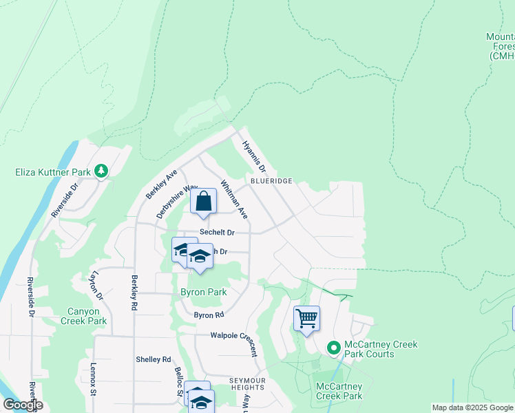 map of restaurants, bars, coffee shops, grocery stores, and more near 2197 Tompkins Crescent in North Vancouver