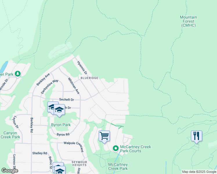 map of restaurants, bars, coffee shops, grocery stores, and more near 2910 Marykirk Place in North Vancouver