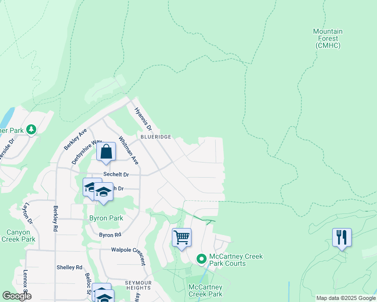 map of restaurants, bars, coffee shops, grocery stores, and more near 2910 Marykirk Place in North Vancouver