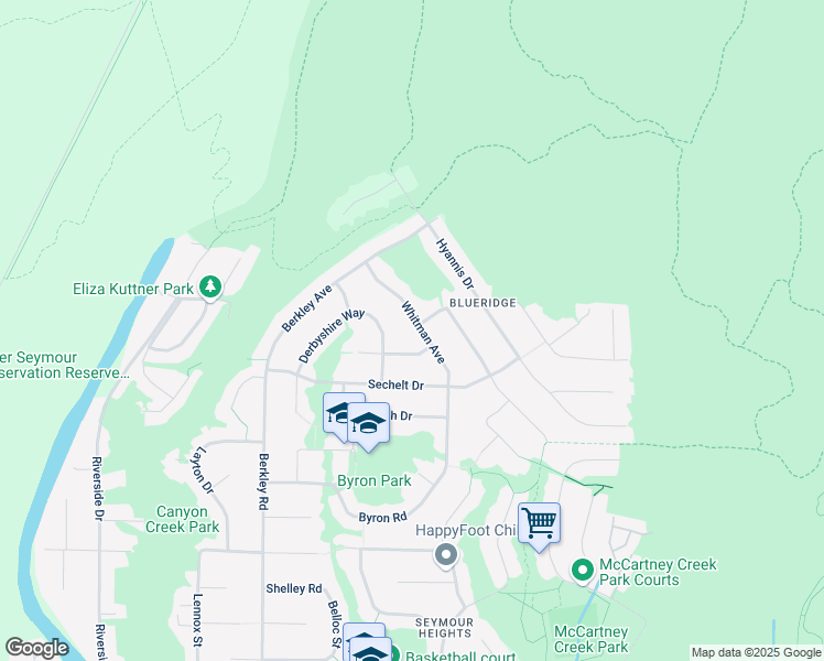 map of restaurants, bars, coffee shops, grocery stores, and more near 2235 Whitman Avenue in North Vancouver