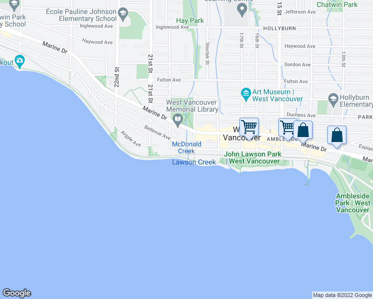 map of restaurants, bars, coffee shops, grocery stores, and more near 1930 Bellevue Avenue in West Vancouver