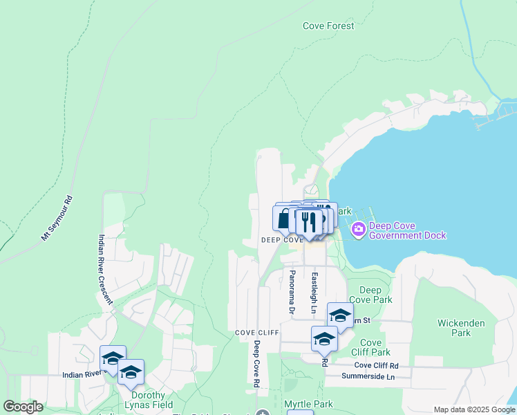 map of restaurants, bars, coffee shops, grocery stores, and more near 2345 Badger Road in North Vancouver