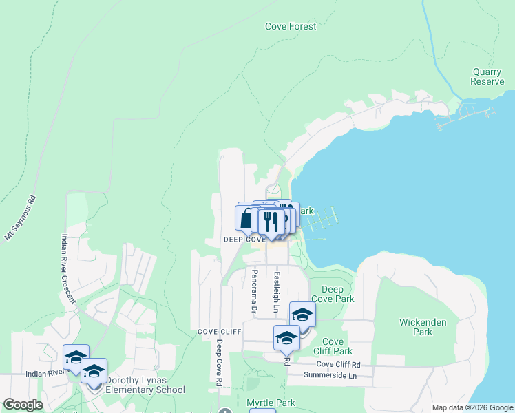 map of restaurants, bars, coffee shops, grocery stores, and more near 2341 Panorama Drive in North Vancouver