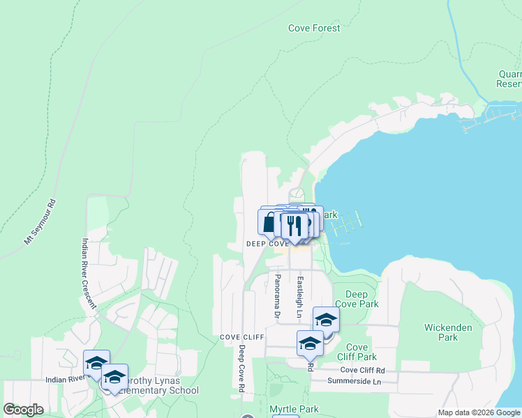 map of restaurants, bars, coffee shops, grocery stores, and more near 2341 Caledonia Avenue in North Vancouver