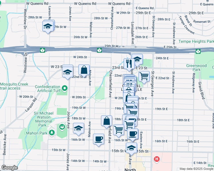 map of restaurants, bars, coffee shops, grocery stores, and more near 208 21st Street West in North Vancouver