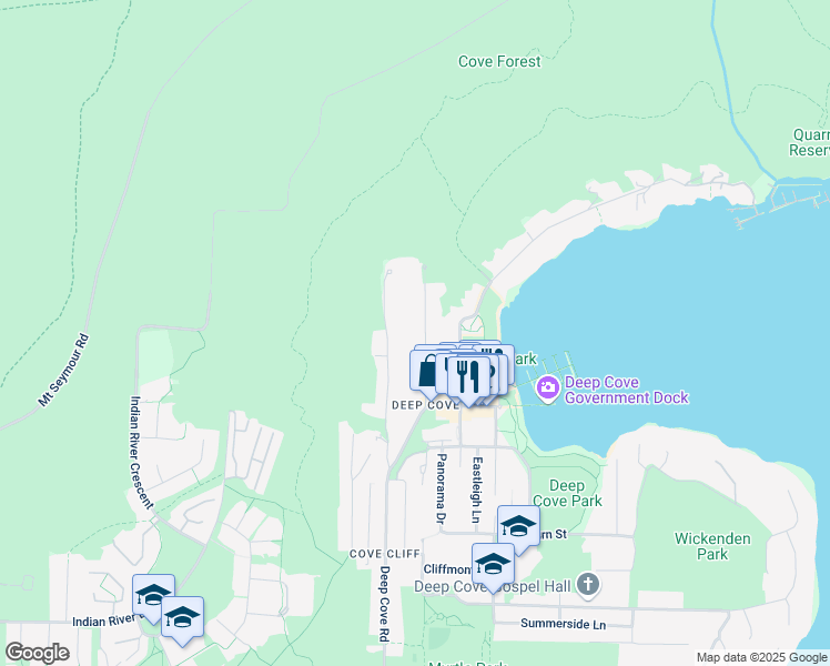 map of restaurants, bars, coffee shops, grocery stores, and more near 2387 Caledonia Avenue in North Vancouver