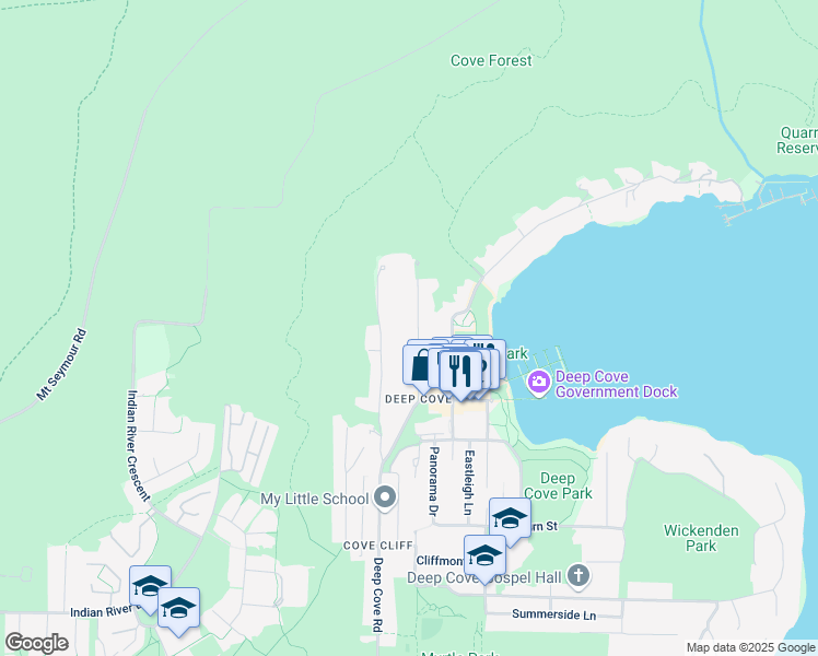 map of restaurants, bars, coffee shops, grocery stores, and more near 2387 Caledonia Avenue in North Vancouver