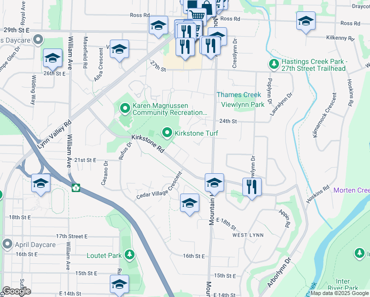 map of restaurants, bars, coffee shops, grocery stores, and more near 2144 Kirkstone Place in North Vancouver
