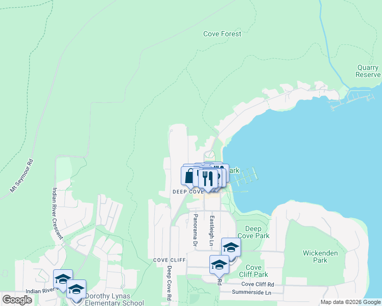 map of restaurants, bars, coffee shops, grocery stores, and more near 2432 Caledonia Avenue in North Vancouver