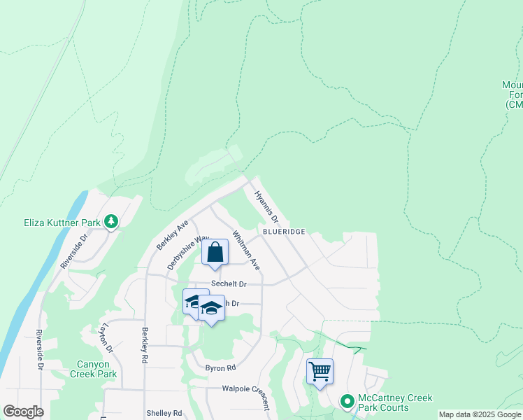 map of restaurants, bars, coffee shops, grocery stores, and more near 2387 Hyannis Drive in North Vancouver