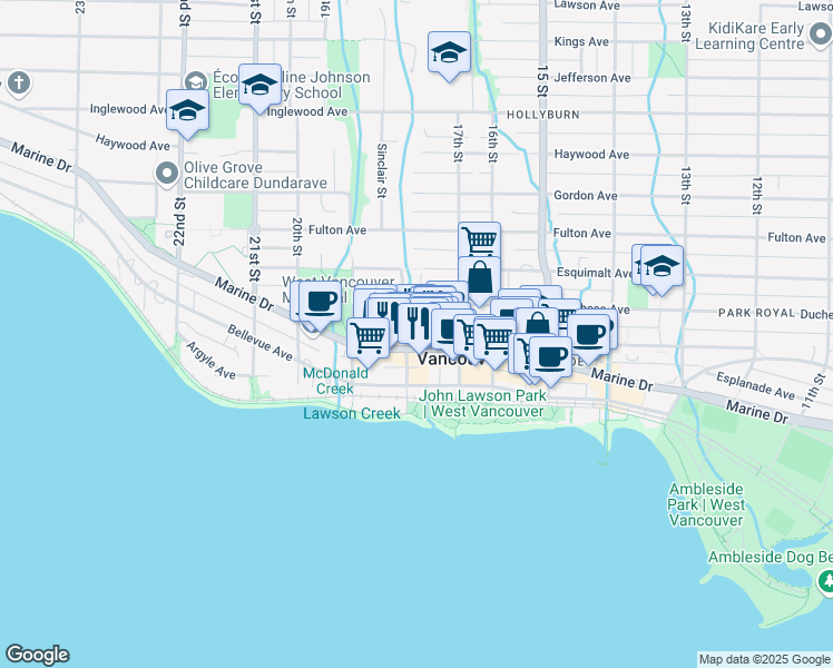 map of restaurants, bars, coffee shops, grocery stores, and more near 570 East 18th Avenue in Vancouver