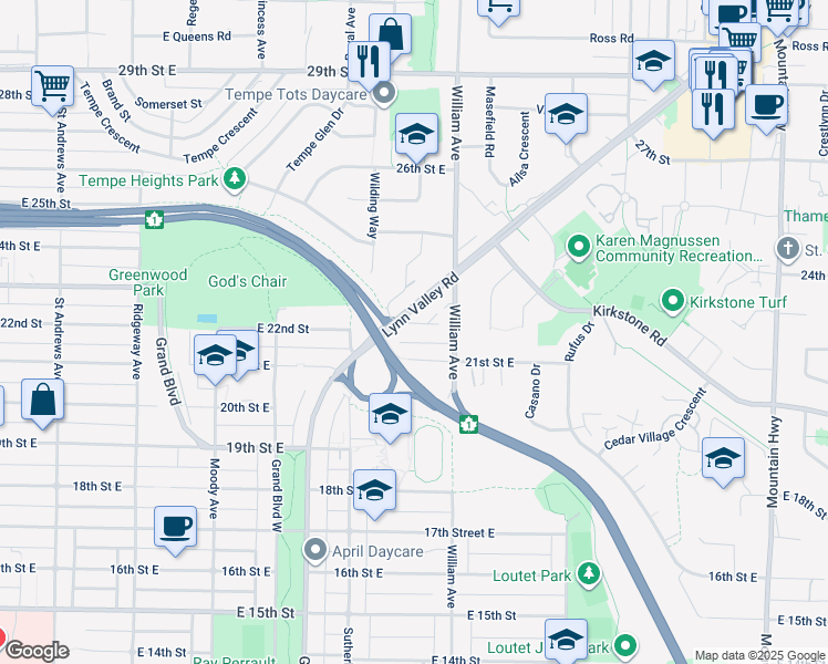 map of restaurants, bars, coffee shops, grocery stores, and more near 759 Morgan Road in North Vancouver