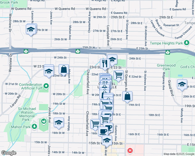 map of restaurants, bars, coffee shops, grocery stores, and more near in North Vancouver