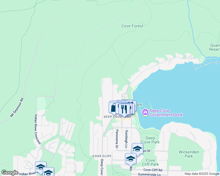 map of restaurants, bars, coffee shops, grocery stores, and more near 2489 Caledonia Avenue in North Vancouver