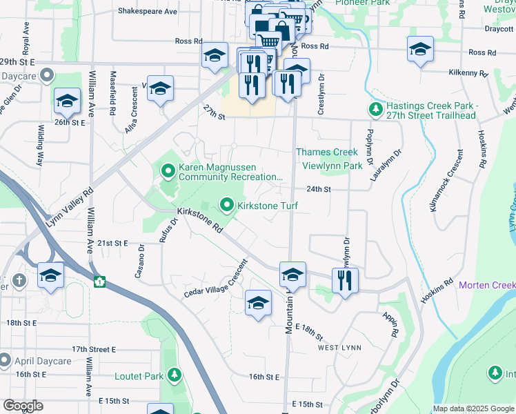 map of restaurants, bars, coffee shops, grocery stores, and more near 2144 Kirkstone Place in North Vancouver