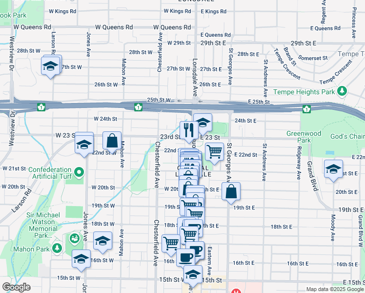 map of restaurants, bars, coffee shops, grocery stores, and more near in North Vancouver