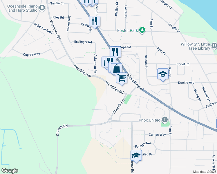map of restaurants, bars, coffee shops, grocery stores, and more near 448 Manse Road in Parksville