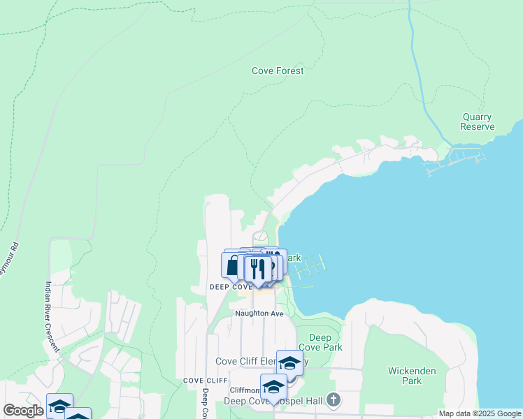 map of restaurants, bars, coffee shops, grocery stores, and more near 2501 Panorama Drive in North Vancouver