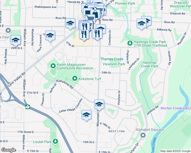 map of restaurants, bars, coffee shops, grocery stores, and more near in North Vancouver