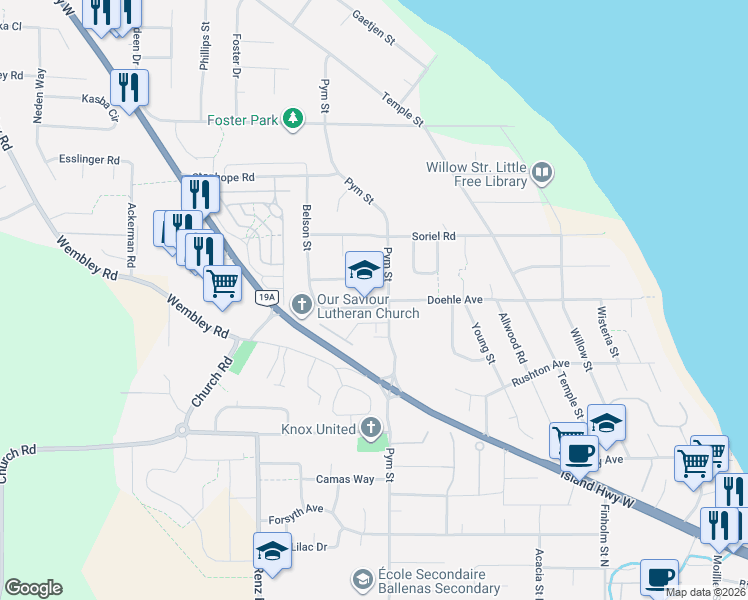 map of restaurants, bars, coffee shops, grocery stores, and more near 715 Doehle Avenue in Parksville