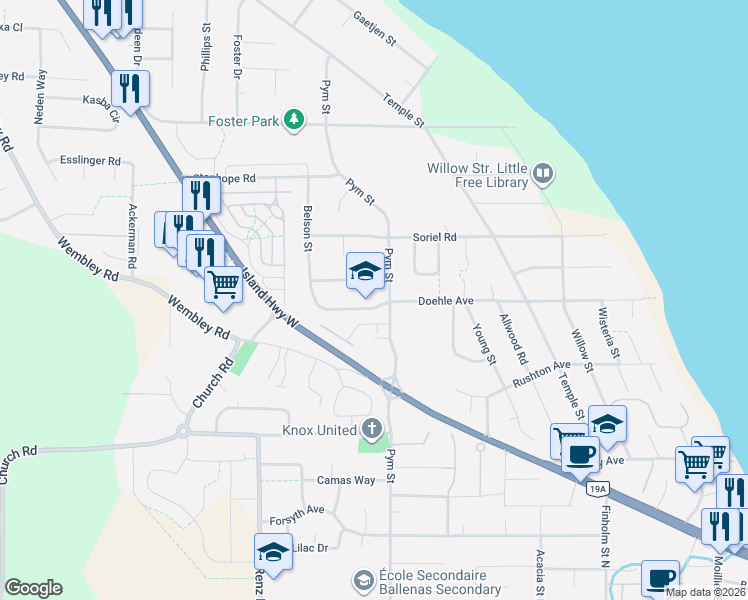 map of restaurants, bars, coffee shops, grocery stores, and more near 715 Doehle Avenue in Parksville
