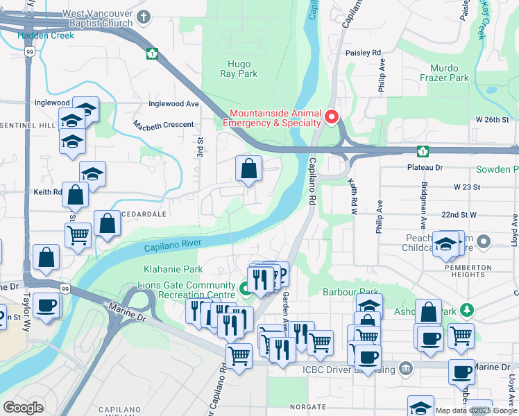 map of restaurants, bars, coffee shops, grocery stores, and more near 2004 Fullerton Avenue in North Vancouver