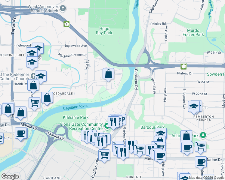 map of restaurants, bars, coffee shops, grocery stores, and more near in Vancouver