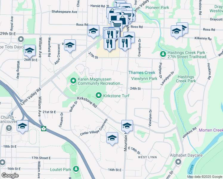 map of restaurants, bars, coffee shops, grocery stores, and more near 2380 Emery Court in North Vancouver