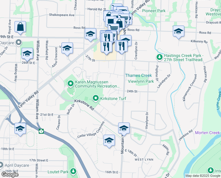 map of restaurants, bars, coffee shops, grocery stores, and more near 2304 Emery Court in North Vancouver