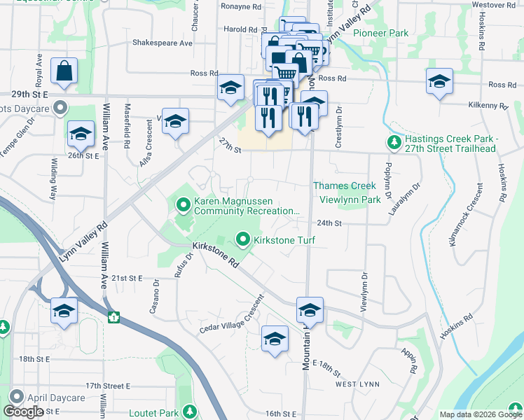 map of restaurants, bars, coffee shops, grocery stores, and more near 2375 Emery Court in North Vancouver