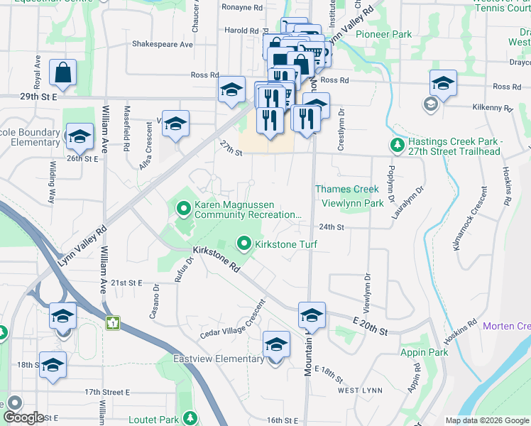 map of restaurants, bars, coffee shops, grocery stores, and more near 2375 Emery Court in North Vancouver