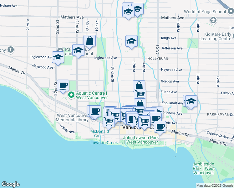 map of restaurants, bars, coffee shops, grocery stores, and more near in Vancouver