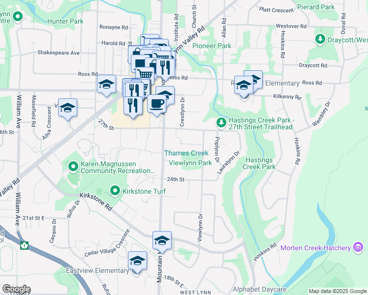 map of restaurants, bars, coffee shops, grocery stores, and more near 1367 Chuckart Place in North Vancouver