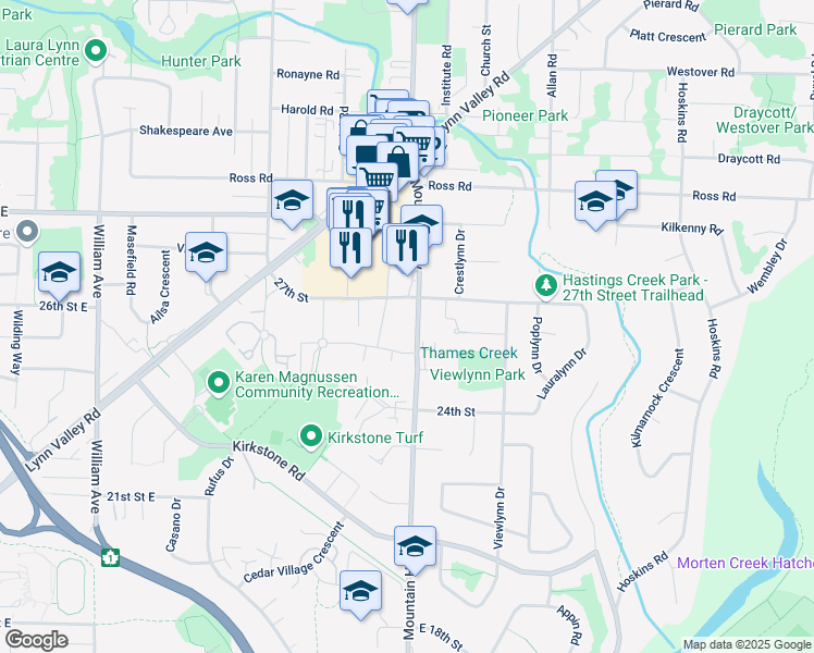 map of restaurants, bars, coffee shops, grocery stores, and more near 2665 Mountain Highway in Greater Vancouver