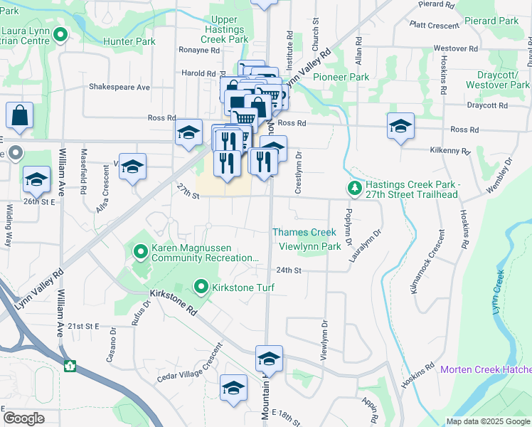 map of restaurants, bars, coffee shops, grocery stores, and more near 2665 Mountain Highway in Metro Vancouver
